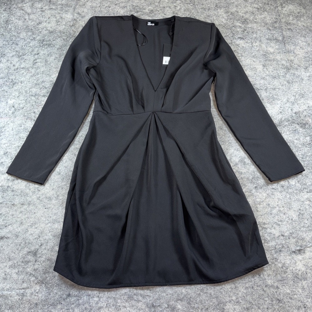 New The Kooples Mini Dress Women's 2 Black Glam V Neck Long Sleeve‎ Cocktail